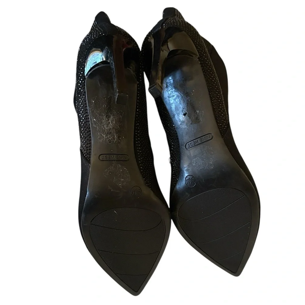 Nine West black faux suede and rhinestone ankle boots/booties, size 9.5